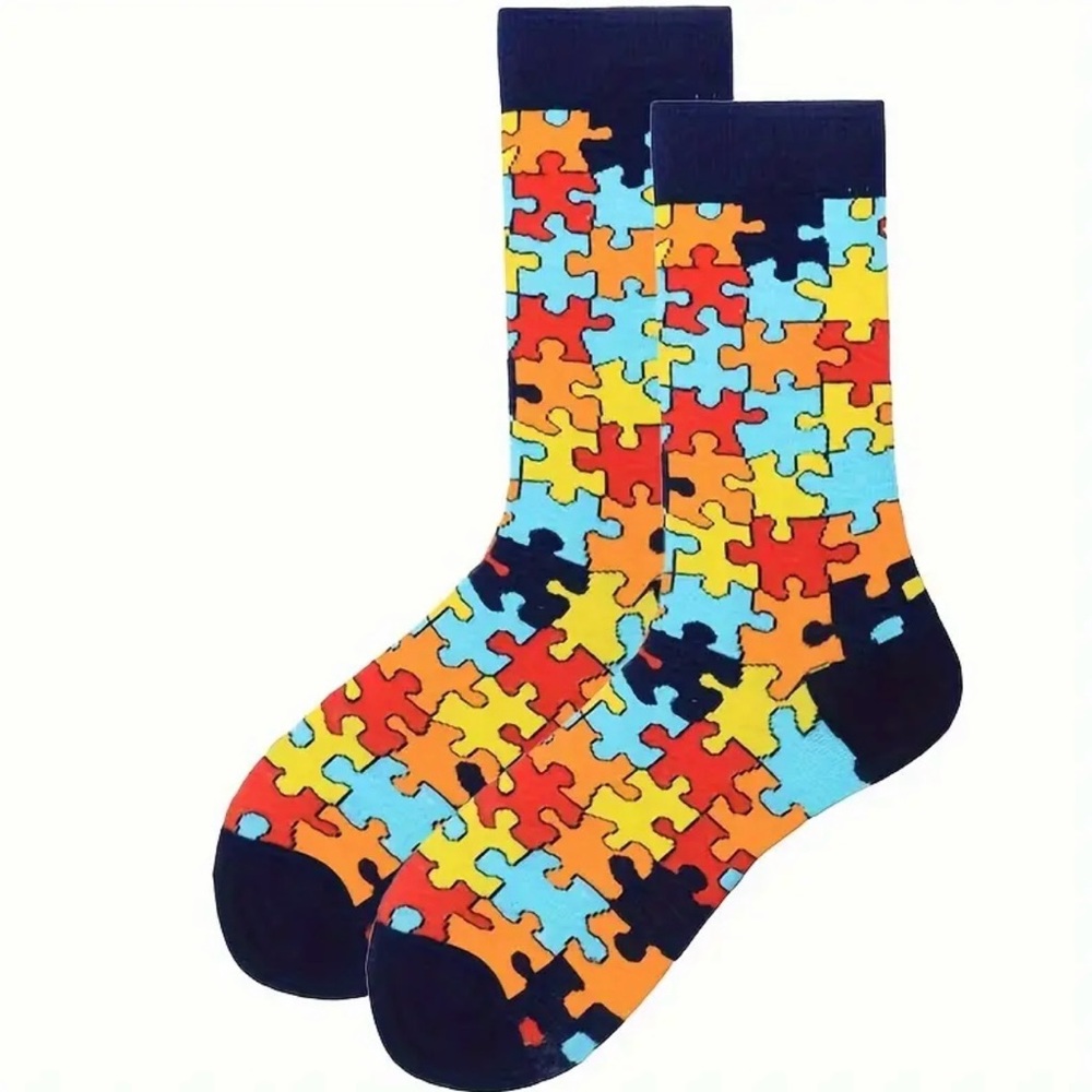 🧩 Colorful Puzzle Piece Crew Socks | One Size Fits Most | New
